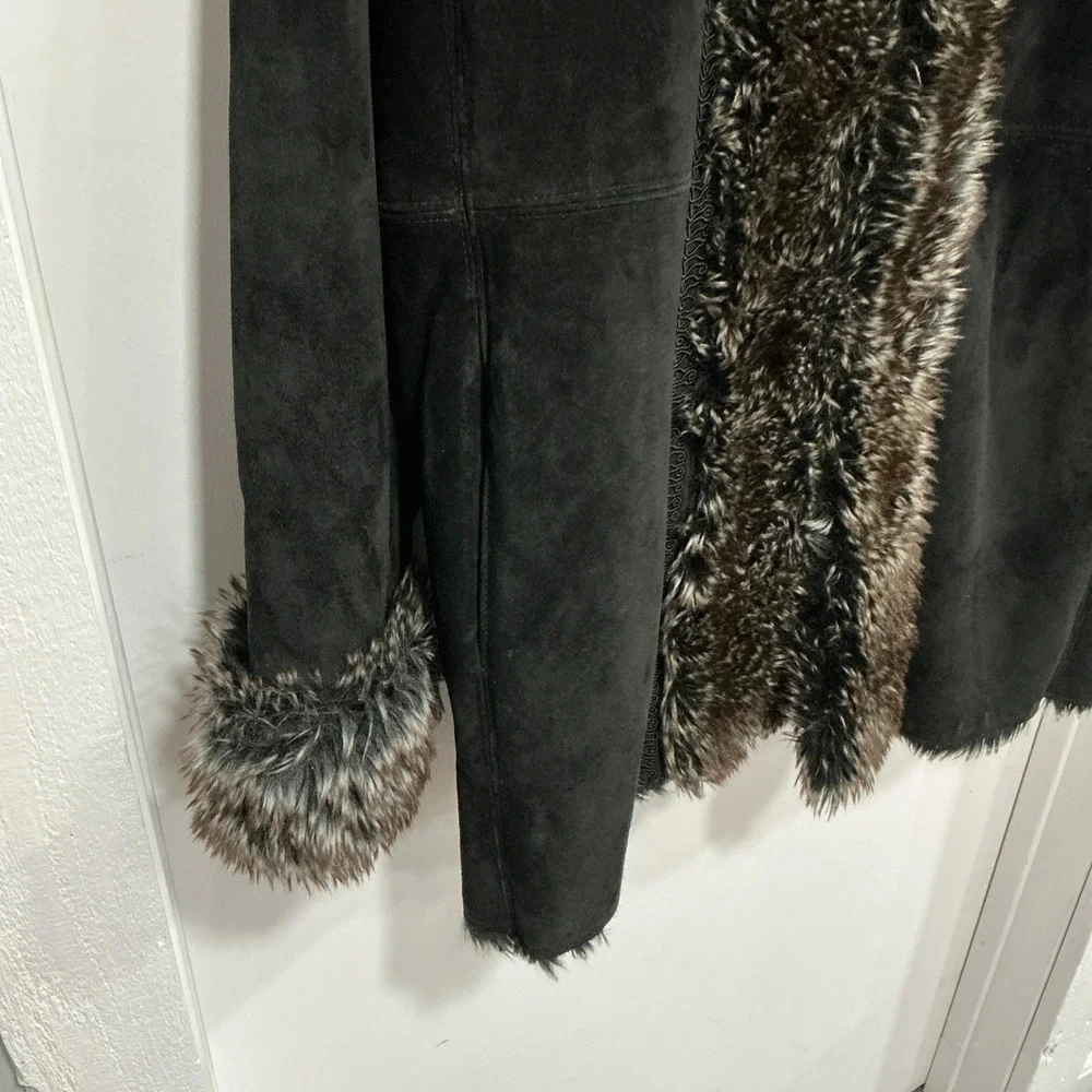 LNR Penny Lane Style Real Suede Leather, Faux Fur Coat, Black, XL, EUC - Picture 3 of 11